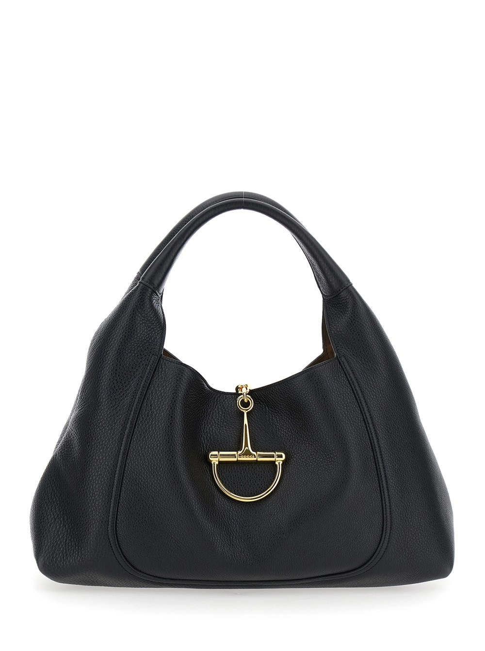 Gucci Borsa a Spalla con Chiusura Morsetto in Pelle Martellata Nera Donna