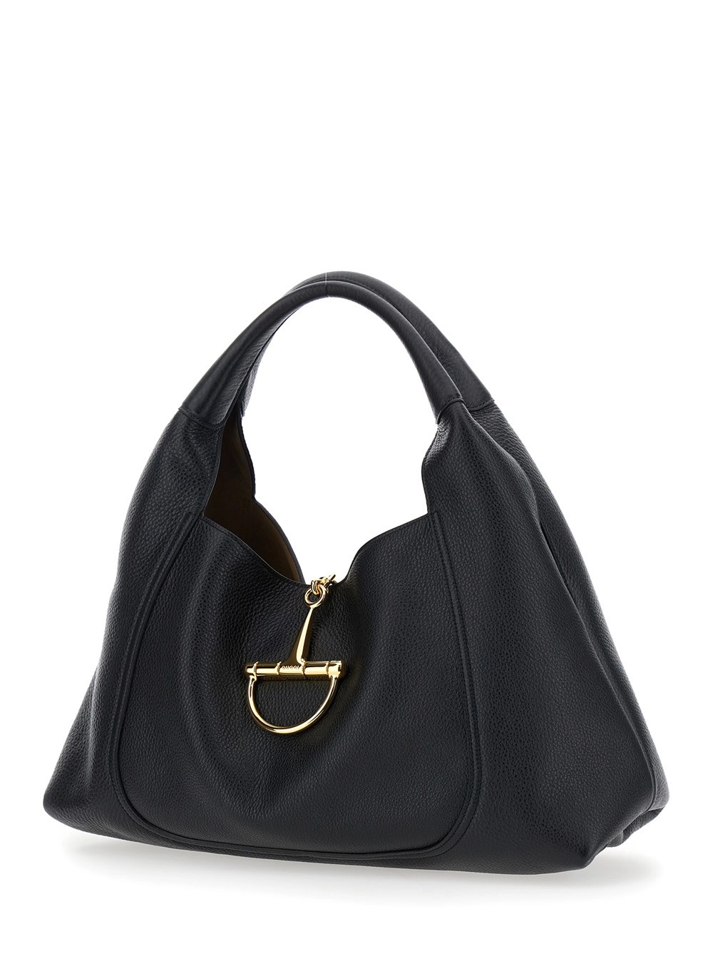 Gucci Borsa a Spalla con Chiusura Morsetto in Pelle Martellata Nera Donna, view 2