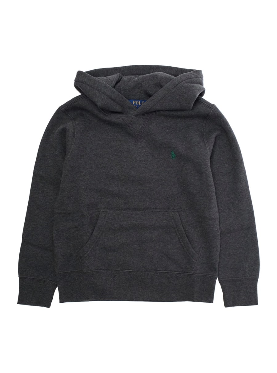 Polo ralph lauren kids Felpa con Cappuccio Fisso e Ricamo Cavallino sul Fronte in Misto Cotone Grigia Bambino