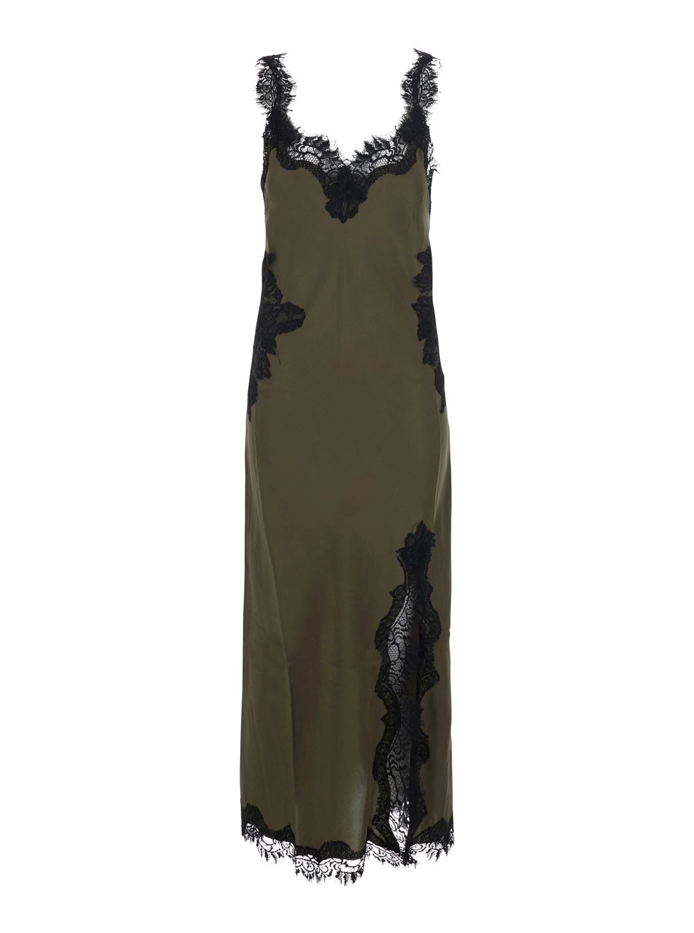 Gold hawk Abito lungo con spalline sottili e dettagli in pizzo all-over in tessuto verde Donna