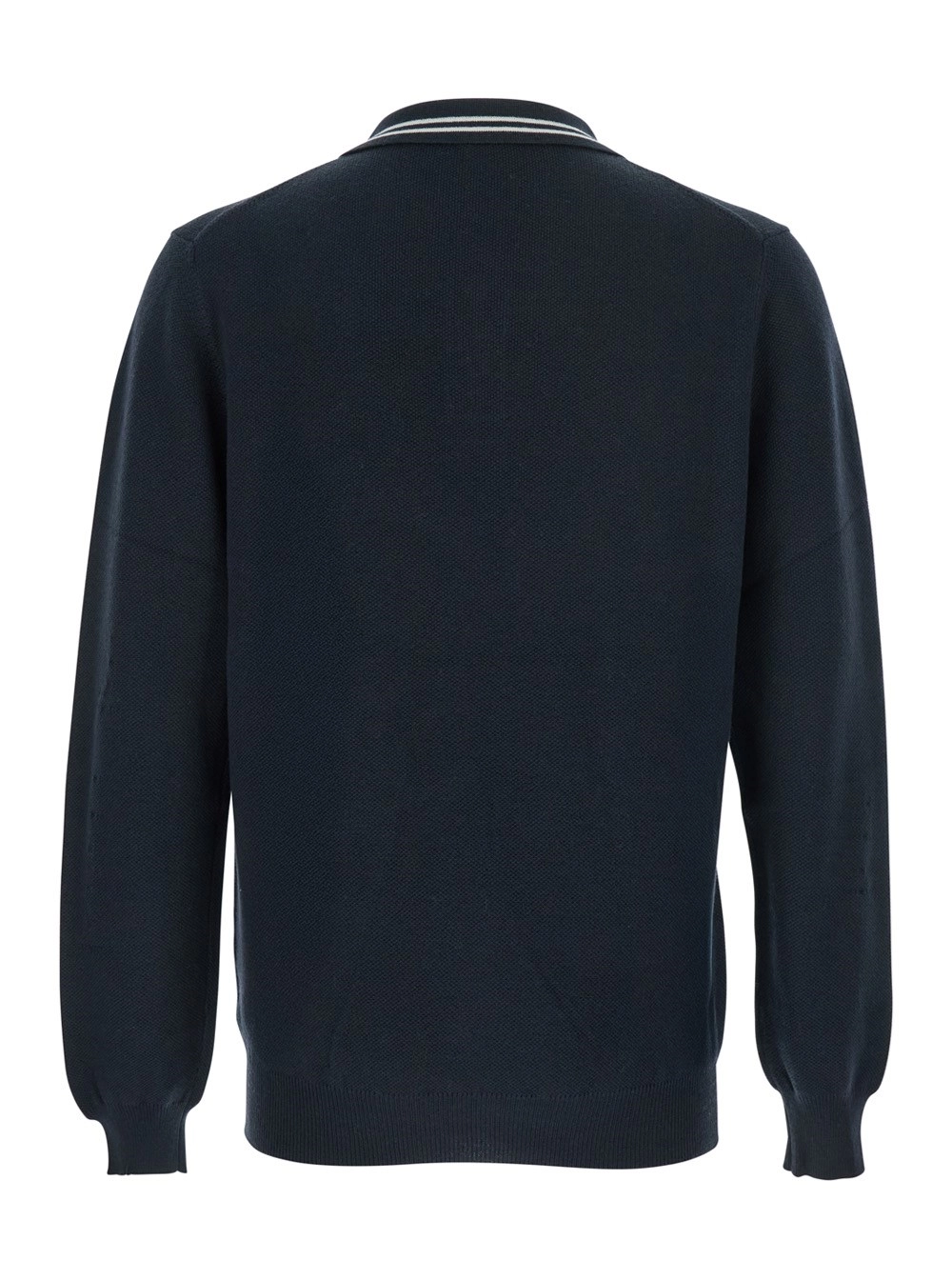 Autry Polo a Maniche Lunghe con Colletto a Righe e Ricamo Logo Lettering sul Fronte in Misto Lana e Cotone Blu Uomo, view 2