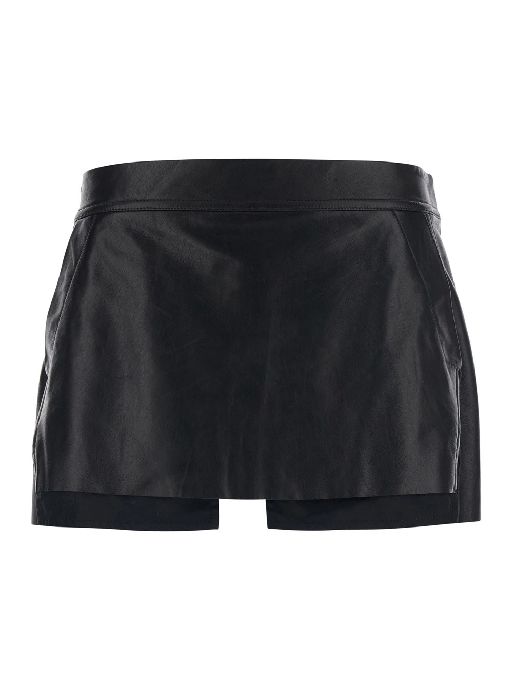 Rick Owens Minigonna 'Fog' con Cut-Out sul Fronte e Chiusura con Zip sul Retro in Pelle Nera Donna
