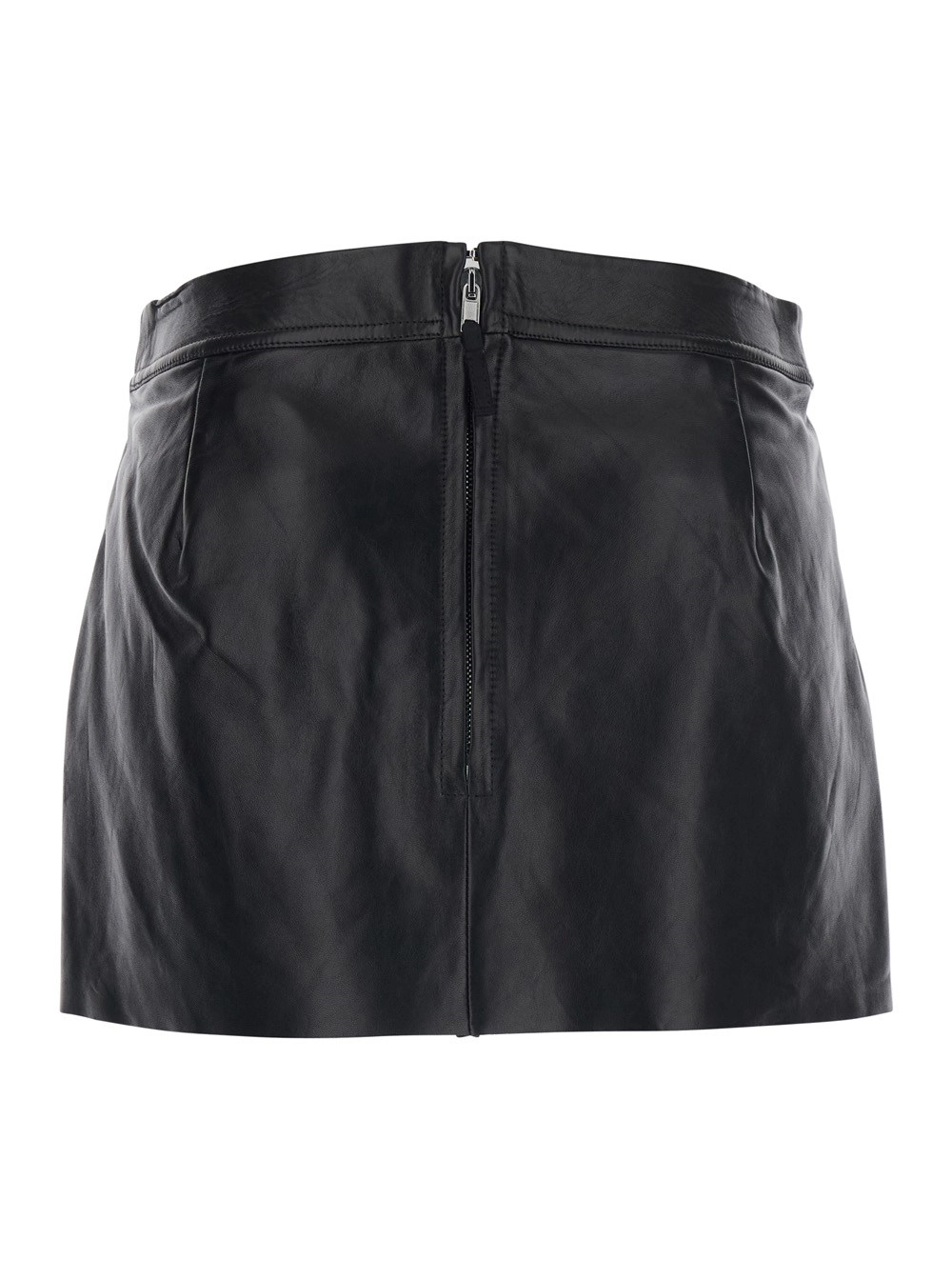 Rick Owens Minigonna 'Fog' con Cut-Out sul Fronte e Chiusura con Zip sul Retro in Pelle Nera Donna, view 2