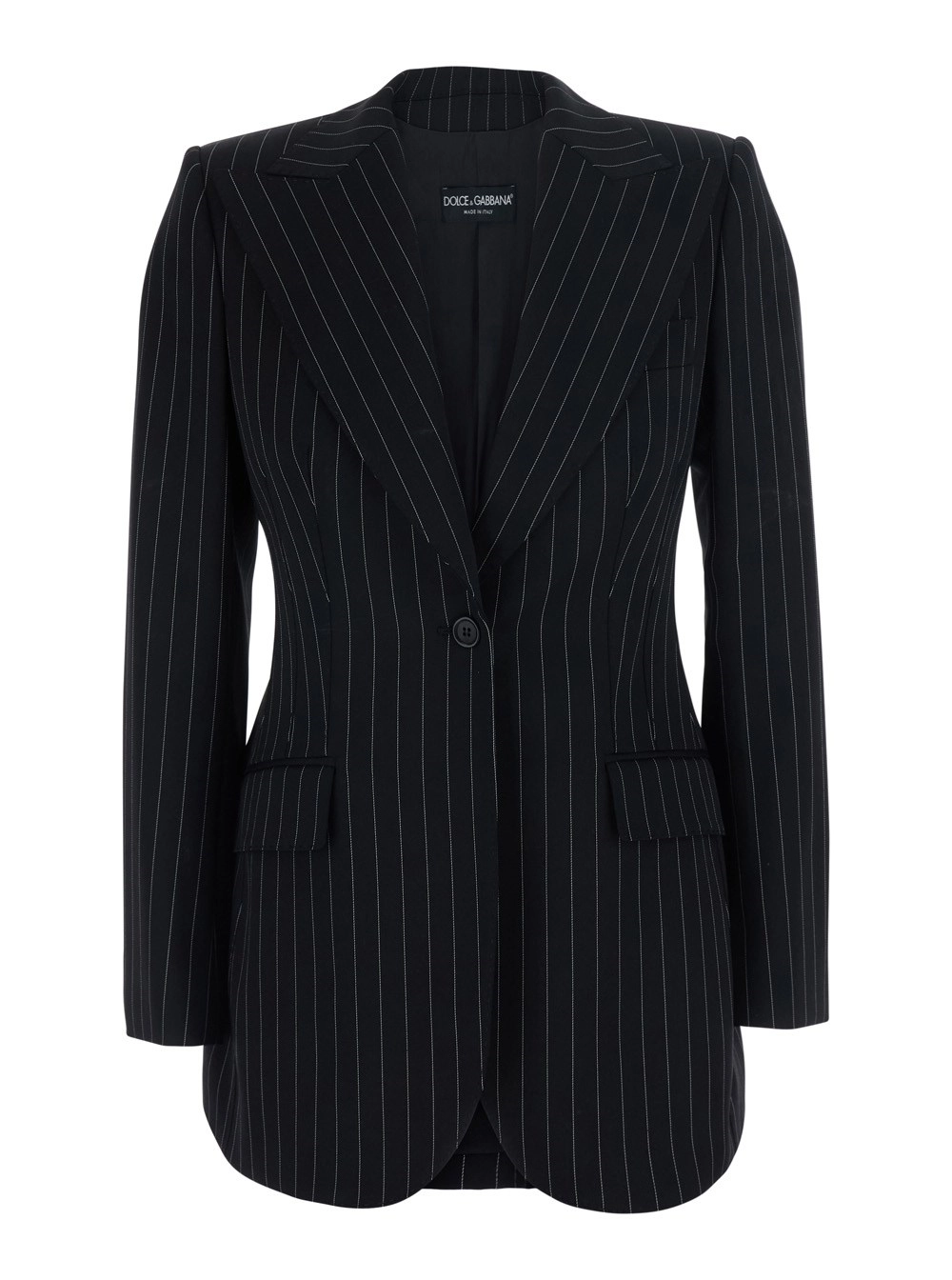 Dolce & Gabbana Blazer con motivo a righe all-over e revers classici in lana nero donna