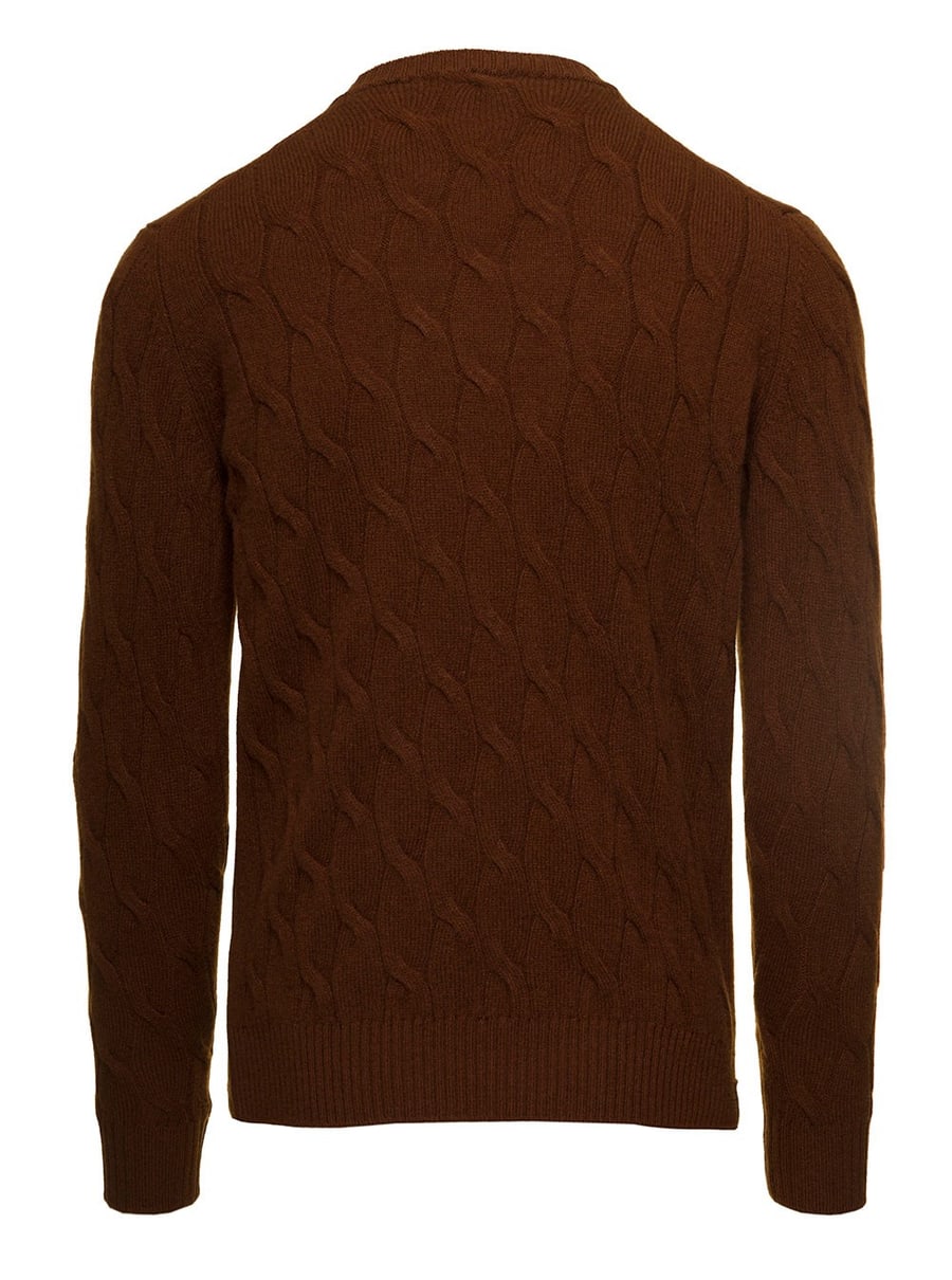 Gaudenzi Maglioncino con lavorazione a treccia in lana e cashmere marrone uomo, view 2