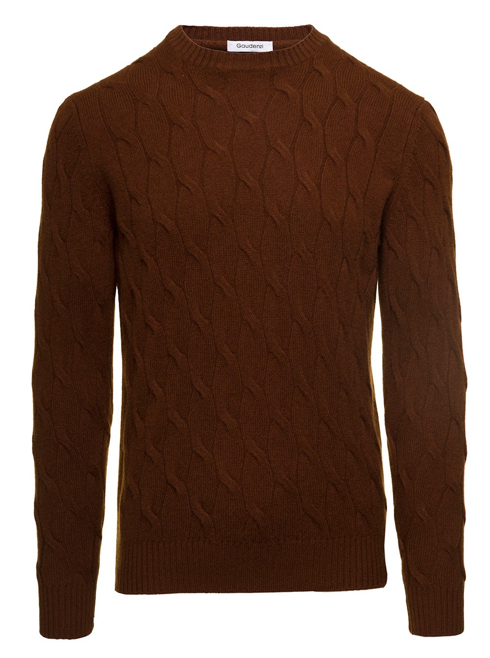 Gaudenzi Maglioncino con lavorazione a treccia in lana e cashmere marrone uomo