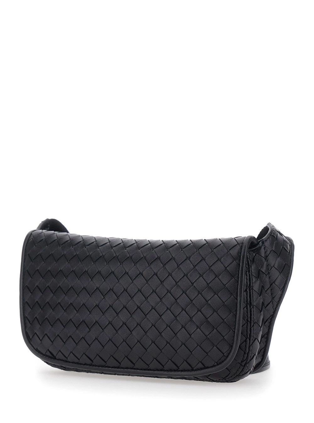 Bottega Veneta Borsa a Spalla 'Veneto' con Motivo Intrecciato sul Fronte e Tracolla Regolabile in Pelle Nera Uomo, view 2