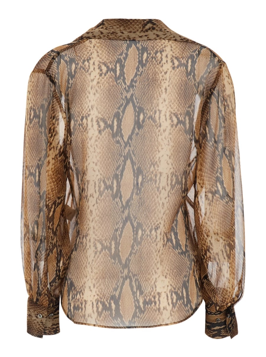 Leplain Blusa con colletto ampio con scollo a V e motivo animalier all-over in tessuto marrone donna, view 2