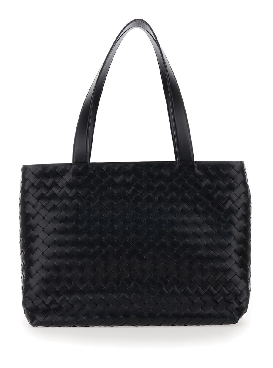 Bottega Veneta Borsa Shopping con due manici superiori e chiusura con zip in pelle Intrecciata nera uomo