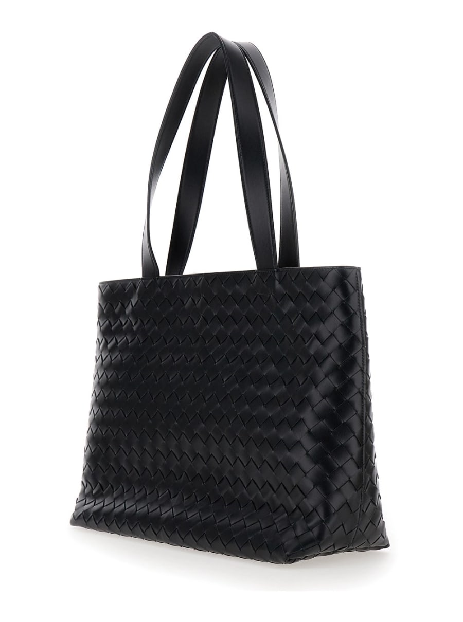 Bottega Veneta Borsa Shopping con due manici superiori e chiusura con zip in pelle Intrecciata nera uomo, view 2