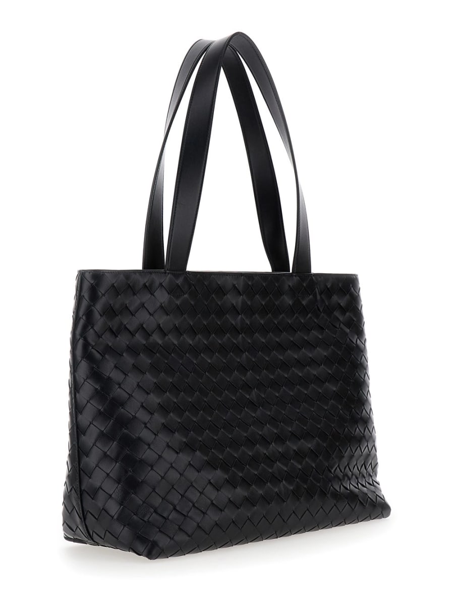 Bottega Veneta Borsa Shopping con due manici superiori e chiusura con zip in pelle Intrecciata nera uomo, view 3