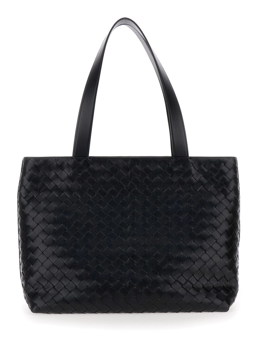 Bottega Veneta Borsa Shopping con due manici superiori e chiusura con zip in pelle Intrecciata nera uomo, view 4