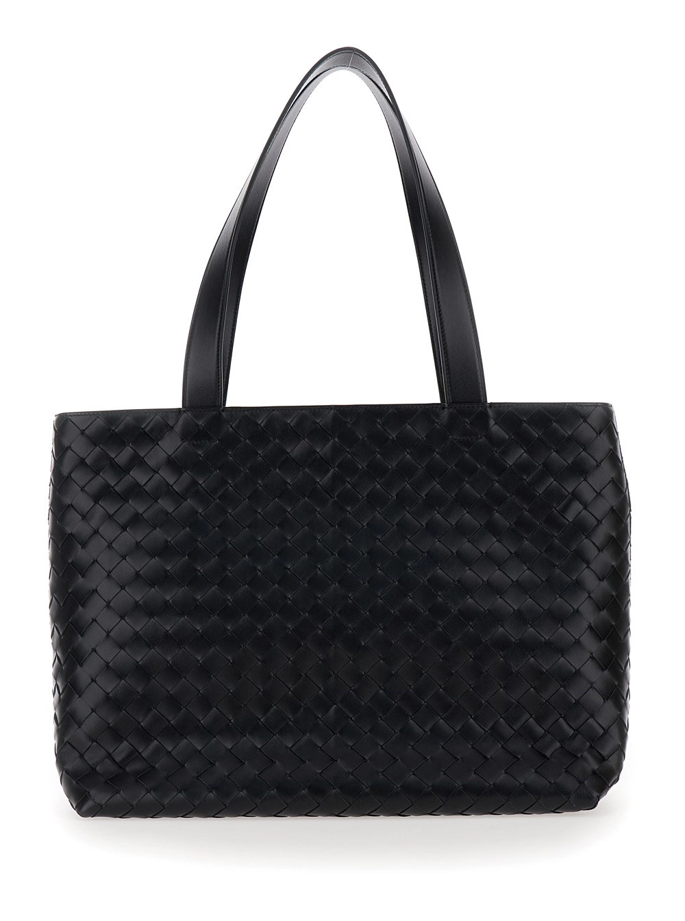Bottega Veneta Borsa Shopping con due manici superiori e chiusura con zip in pelle Intrecciata nera uomo