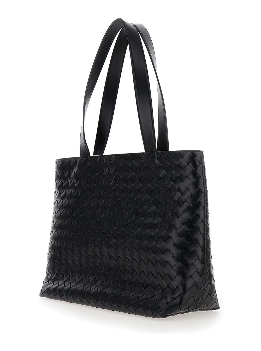 Bottega Veneta Borsa Shopping con due manici superiori e chiusura con zip in pelle Intrecciata nera uomo, view 2
