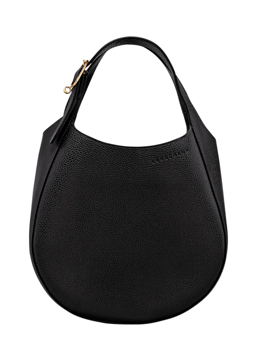 Longchamp Borsa a Mano 'Le Foulonné' Piccola con Logo Lettering sul Fronte e Tracolla Regolabile e Removibile in Pelle Martellata Nera Donna