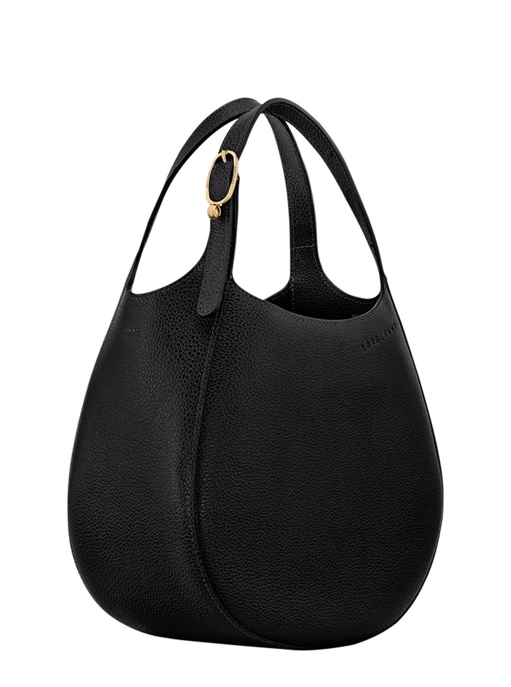 Longchamp Borsa a Mano 'Le Foulonné' Piccola con Logo Lettering sul Fronte e Tracolla Regolabile e Removibile in Pelle Martellata Nera Donna, view 2