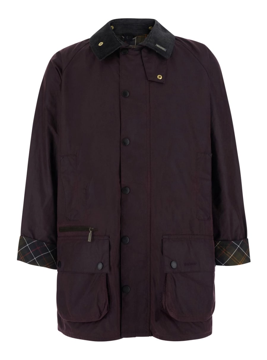 Barbour Giubbotto 'Beaufort' con colletto a coste e polsini con motivo Check in cotone bordeaux uomo
