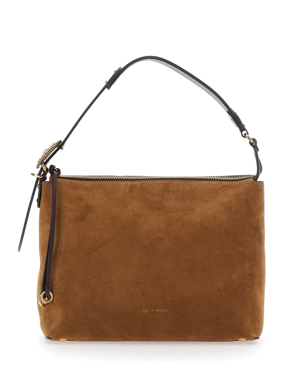 Etro Borsa a Spalla con Tracolla Regolabile e Logo Lettering sul Fronte in Pelle Scamosciata Marrone Donna