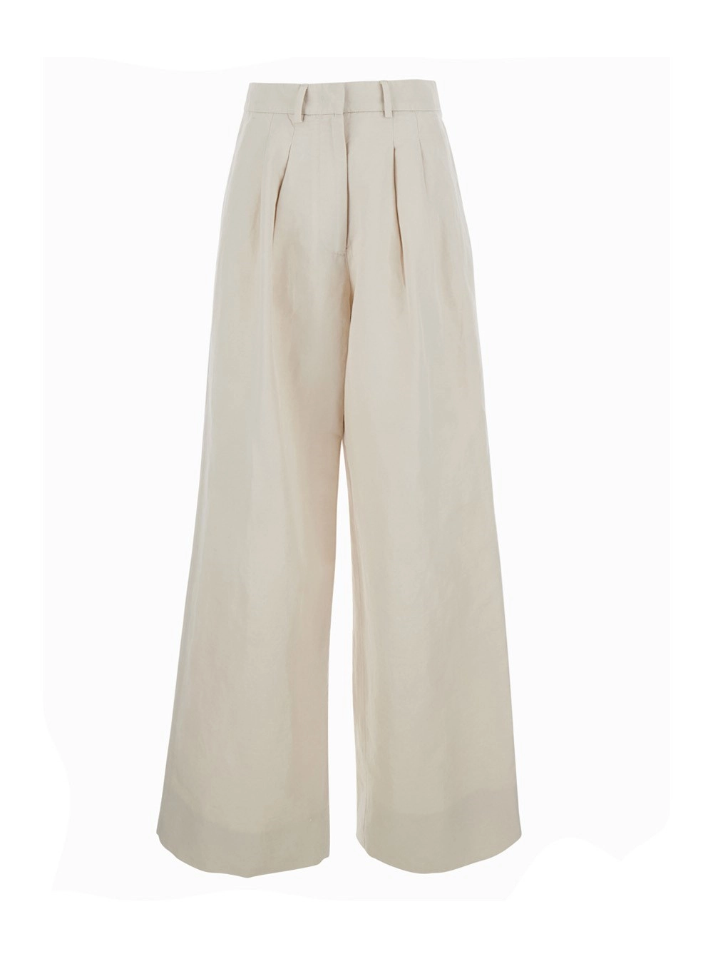 PT Torino Pantaloni con gamba ampia e pences sul fronte in misto cotone e lino beige donna