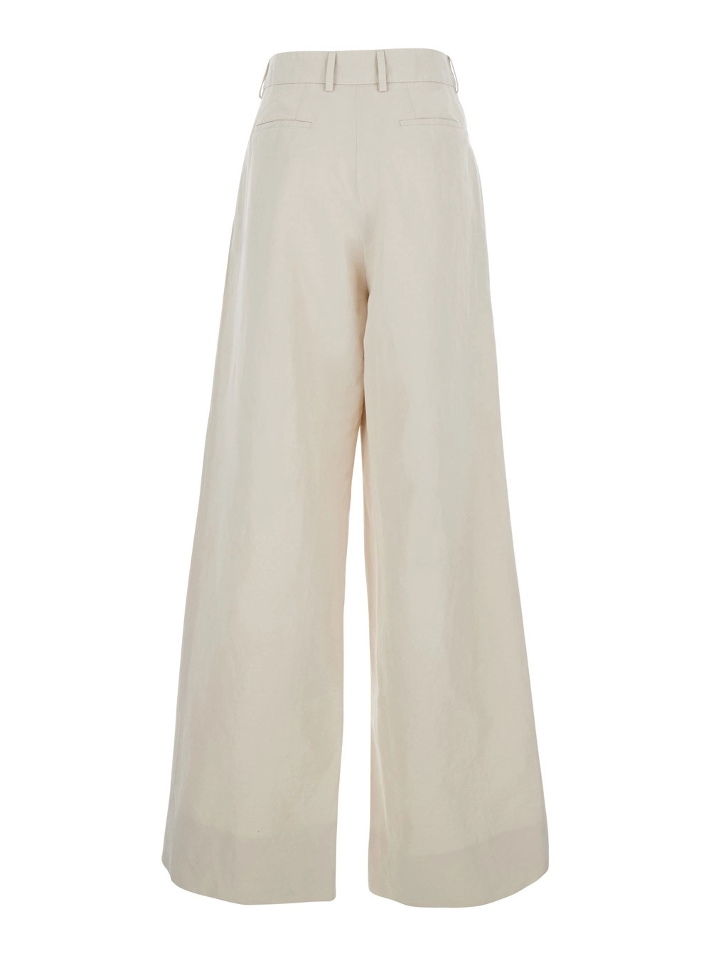 PT Torino Pantaloni con gamba ampia e pences sul fronte in misto cotone e lino beige donna, view 2