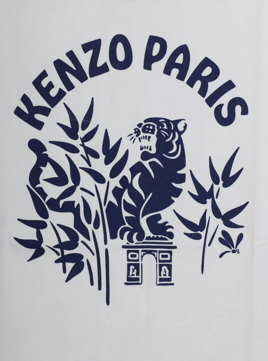 Kenzo kids T-Shirt Girocollo con Stampa Logo sul Fronte in Cotone Bianca Bambino, view 3