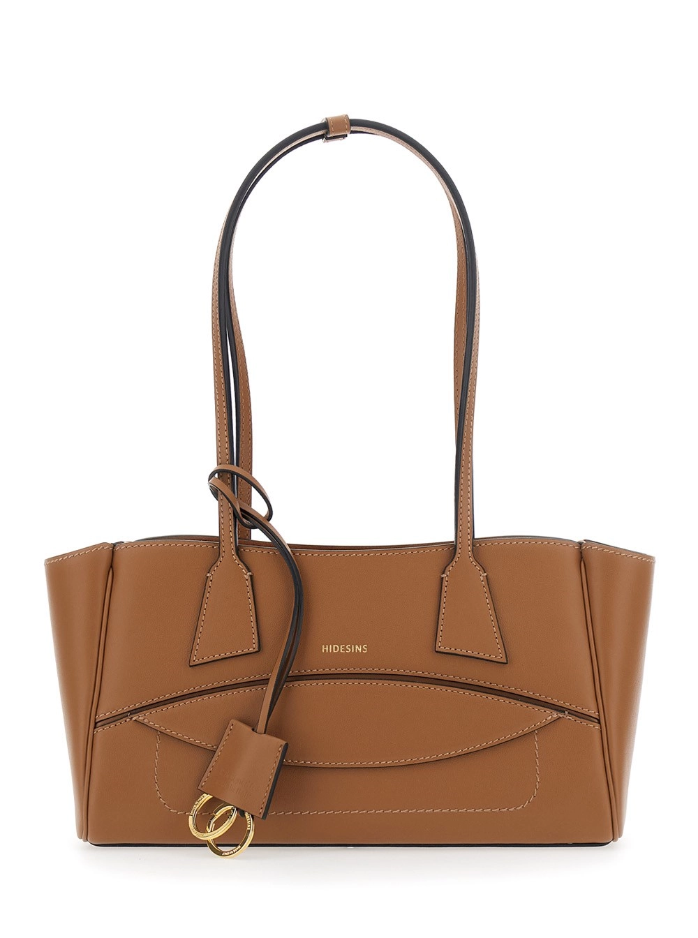 Hidesins Borsa a Spalla Piccola con Tasca sul Fronte e Logo Lettering sul Fronte in Pelle Marrone Donna