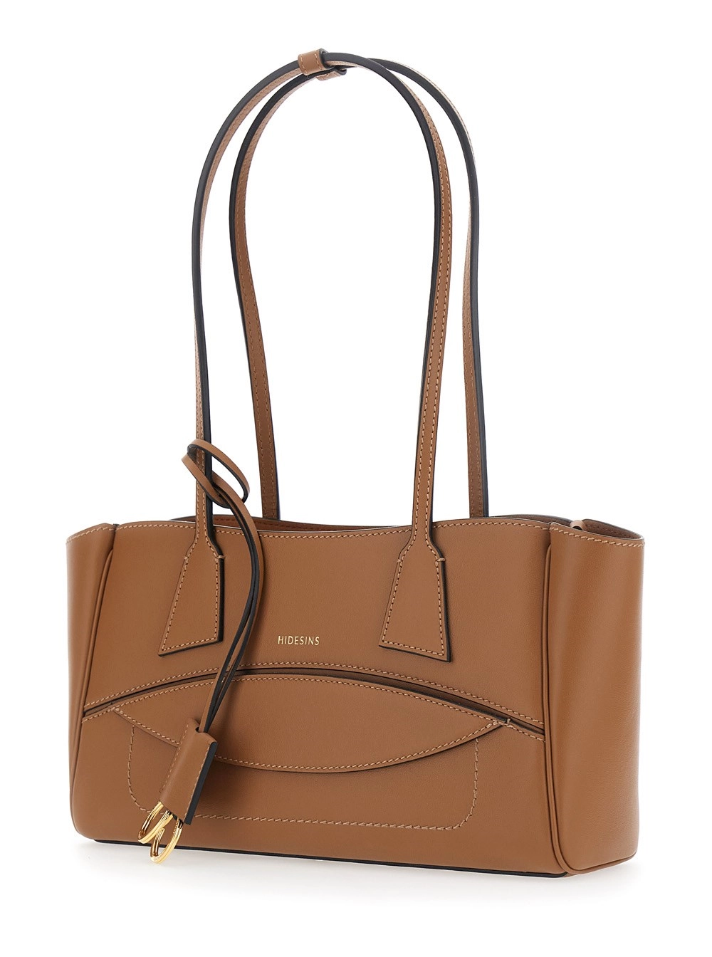 Hidesins Borsa a Spalla Piccola con Tasca sul Fronte e Logo Lettering sul Fronte in Pelle Marrone Donna, view 2