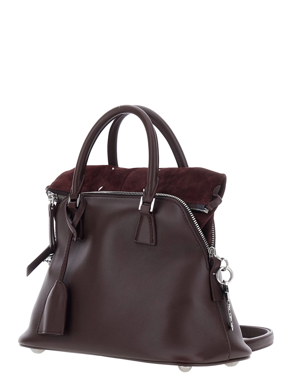 Maison Margiela Borsa a Mano con Tracolla Regolabile e Removibile in Pelle Bordeaux Donna, view 2