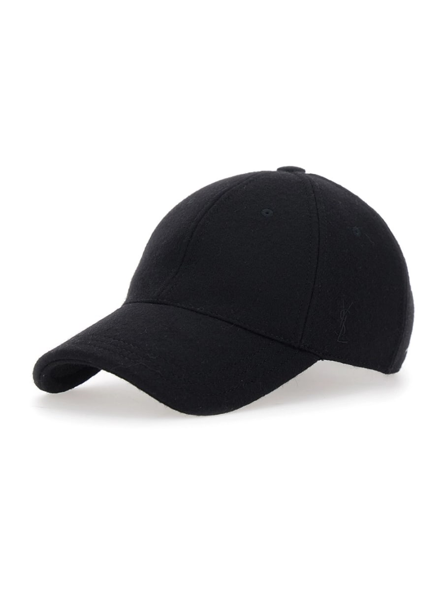 Saint Laurent Cappello da Baseball con Ricamo Cassandre in Lana Nero Uomo