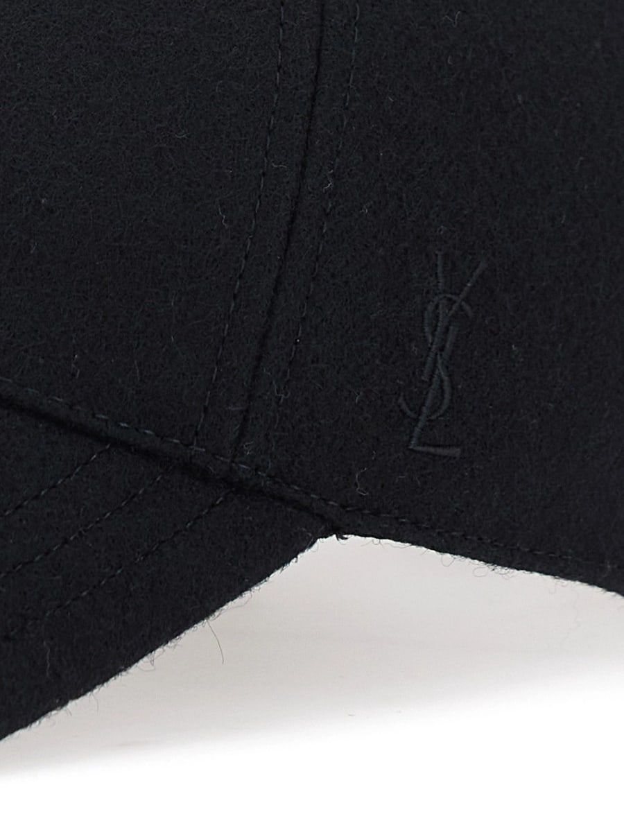 Saint Laurent Cappello da Baseball con Ricamo Cassandre in Lana Nero Uomo, view 3