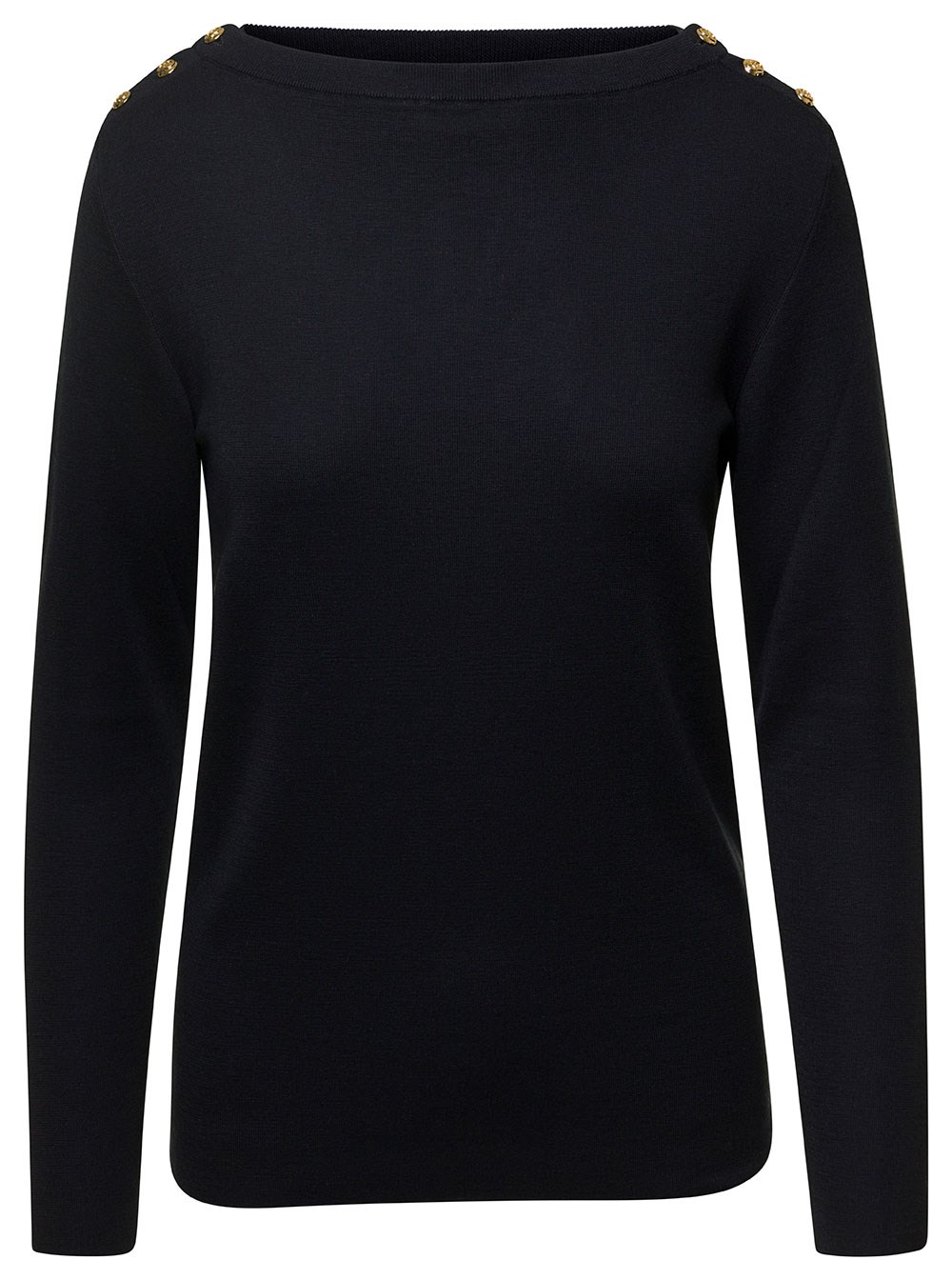 Gucci Pullover Scollo a Barca con Bottoni Loggati Nero in Cashmere Donna