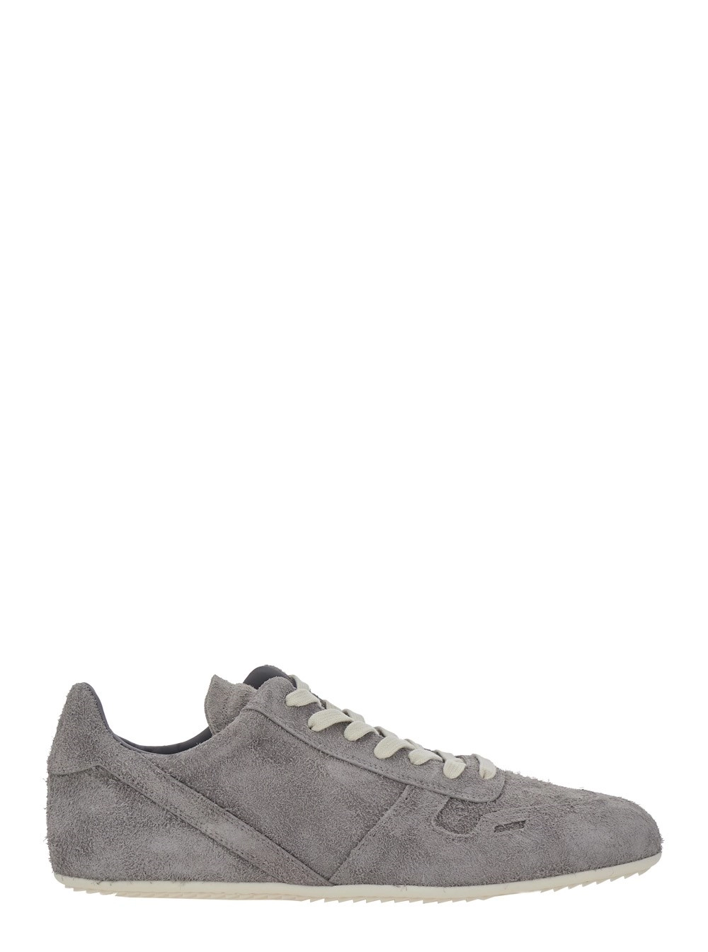 Rick Owens Sneaker Low Top con Punta Rotonda e Chiusura con Lacci sul Fronte in Suede grigie Uomo