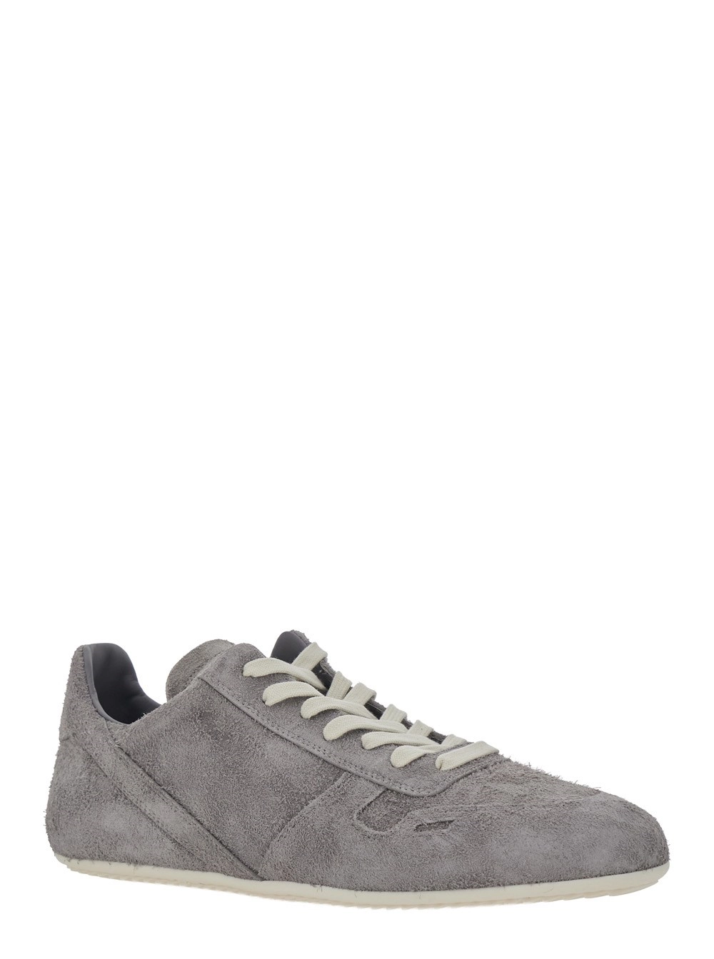 Rick Owens Sneaker Low Top con Punta Rotonda e Chiusura con Lacci sul Fronte in Suede grigie Uomo, view 2