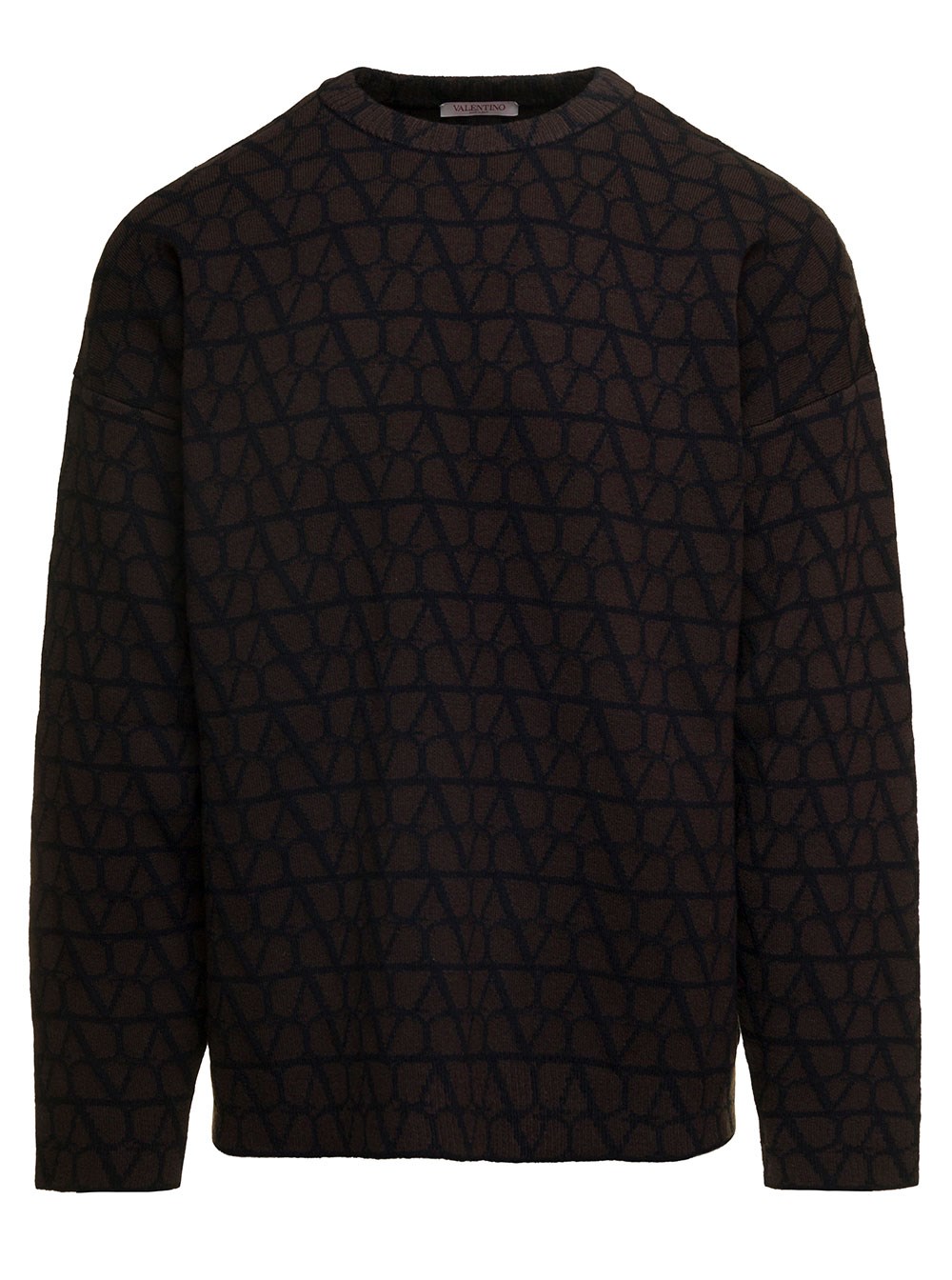 Valentino Maglia con Stampa Toile Iconographe Allover Marrone in Lana Uomo