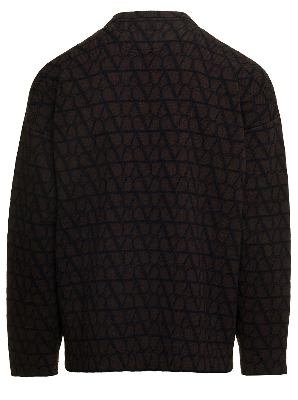 Valentino Maglia con Stampa Toile Iconographe Allover Marrone in Lana Uomo, view 2