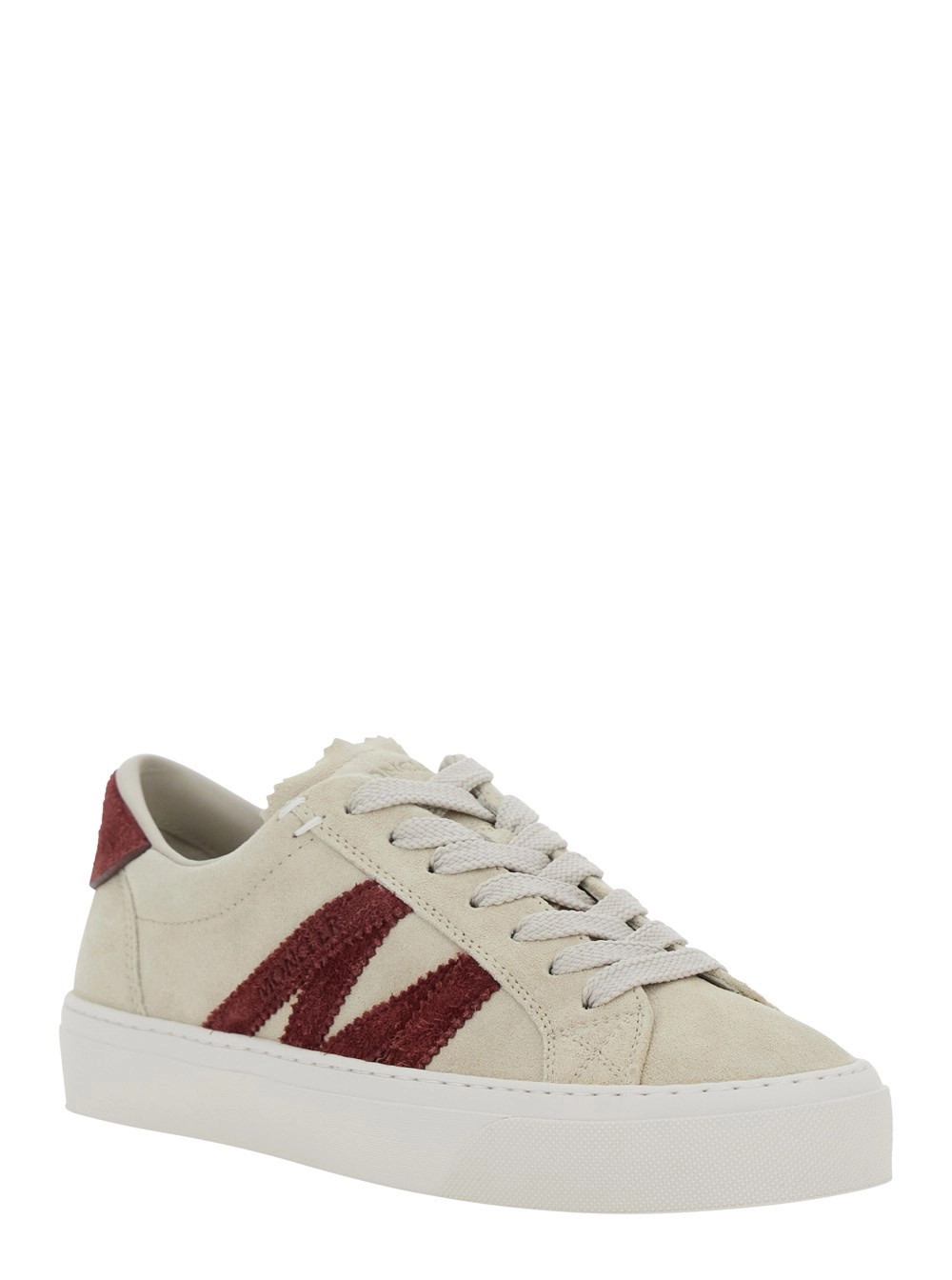 Moncler Sneaker Low Top con Dettaglio Logo sul Lato e Patch Logo sulla Linguetta in Pelle Bianca Donna, view 2