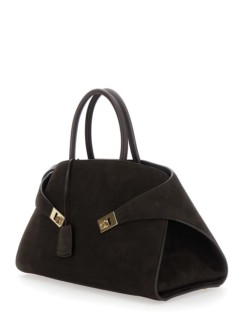 Ferragamo Borsa a Mano 'Hug Bicolor' con Logo e Fibbie Gancini in Pelle Marrone Donna, view 2