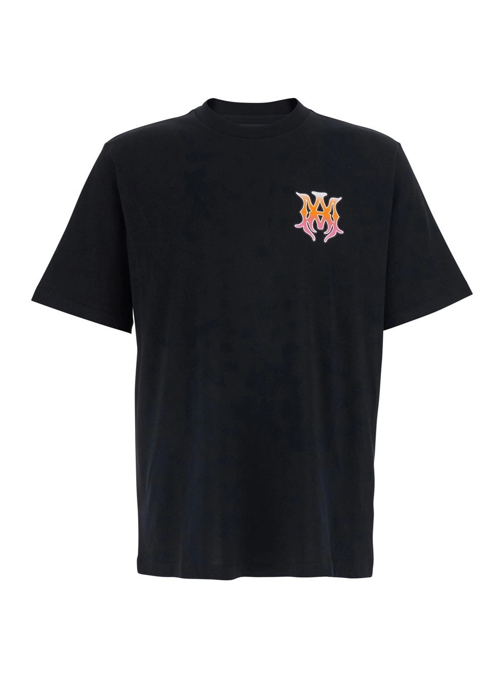 Amiri T-Shirt Girocollo con Dettaglio Stampa sul Fronte e Maxi Stampa sul Retro in Cotone Nera Uomo
