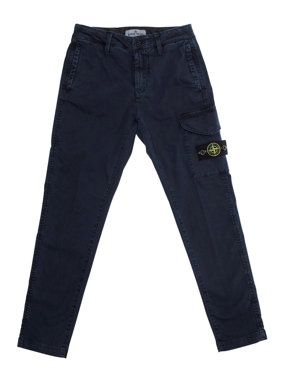 Stone island kids Pantalone con Una Tasca Cargo sul Fronte e Patch Logo sul Fronte in Cotone Stretch Blu Bambino
