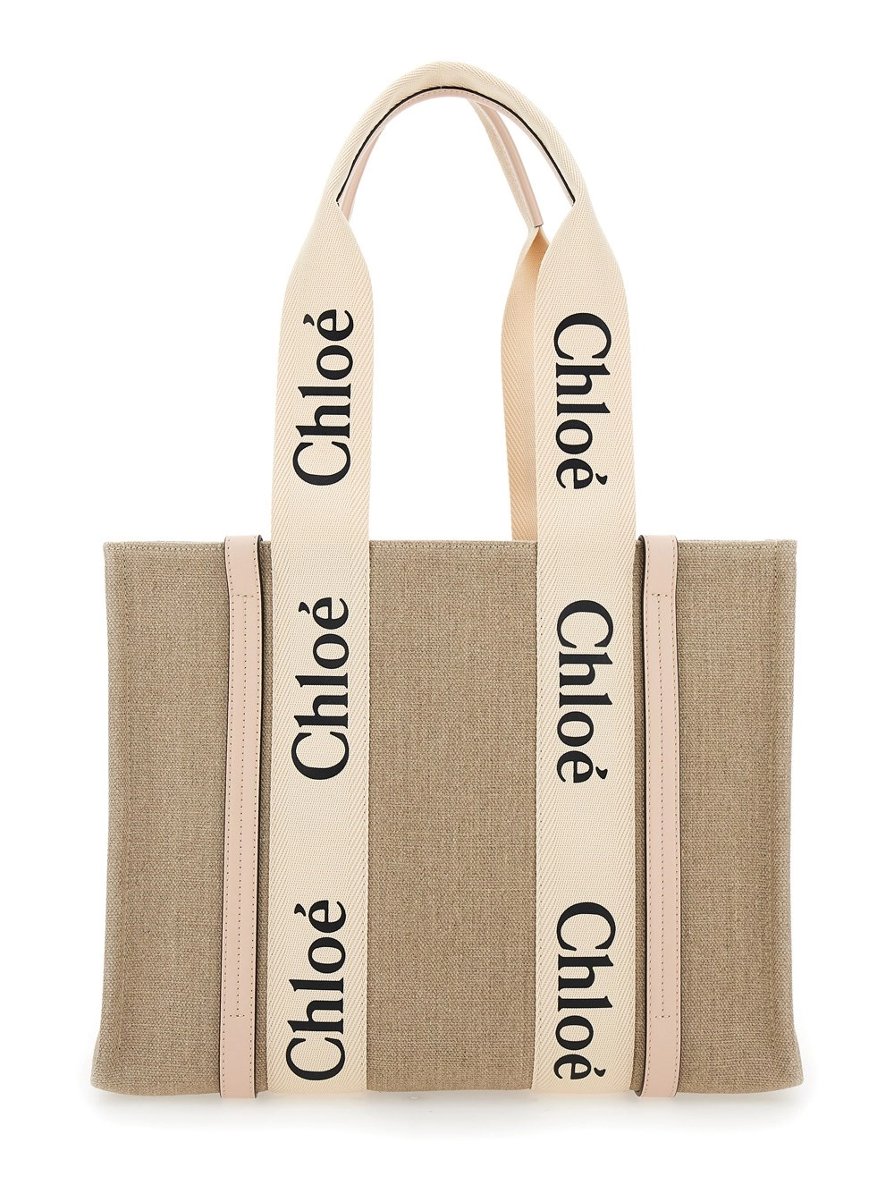 Chloé Borsa a Mano 'Medium Woody' con Logo in Canvas Beige Donna