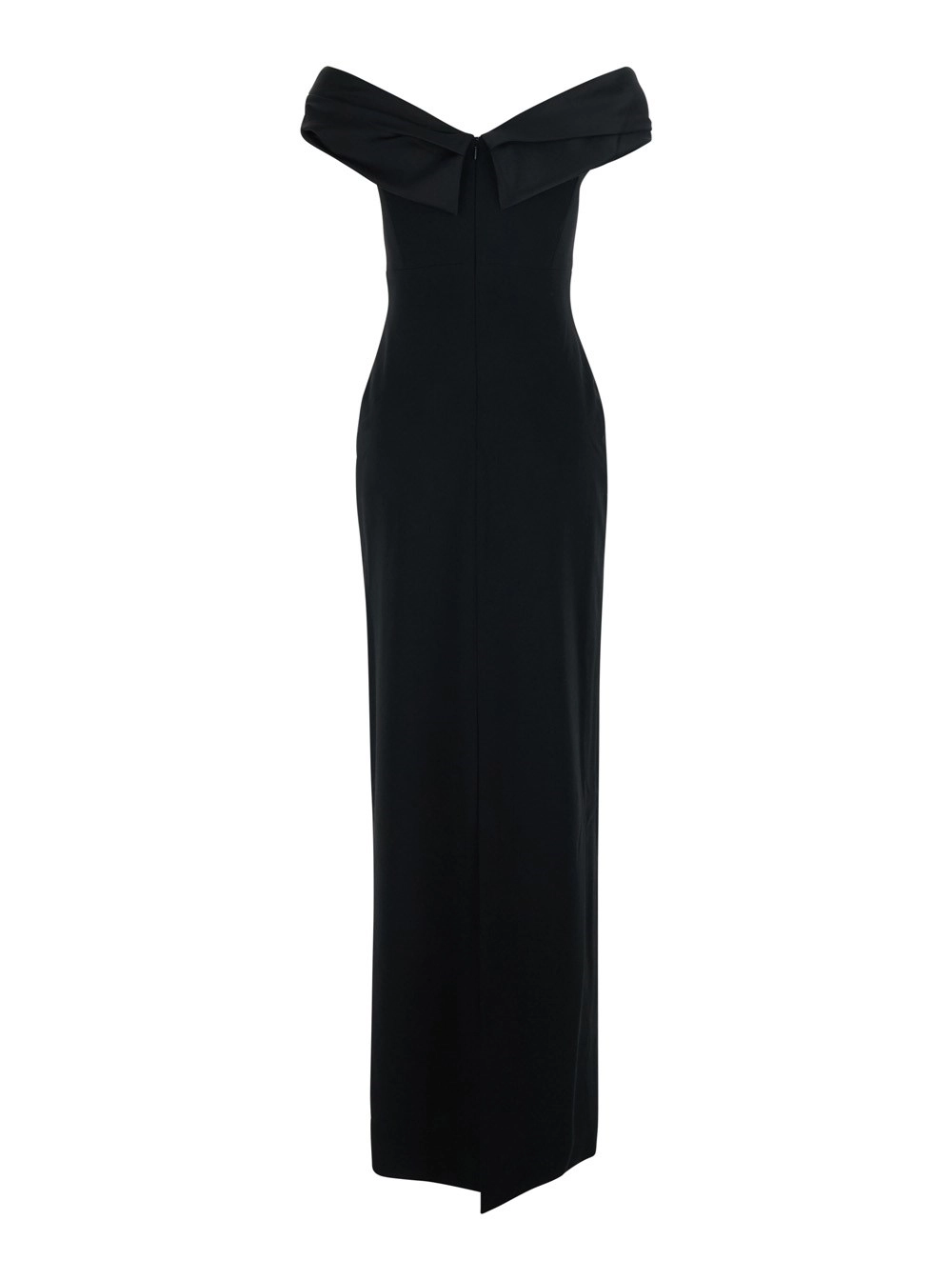 Solace london Abito Lungo 'Adele' con Spalle Scoperte e Scollo con Drappeggio in Tessuto Tecnico Nero Donna, view 2