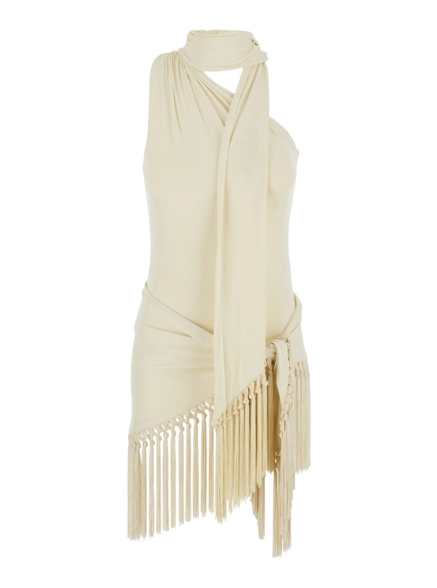 Taller marmo Costume con design con bordi sfrangiati in tessuto bianco per donna