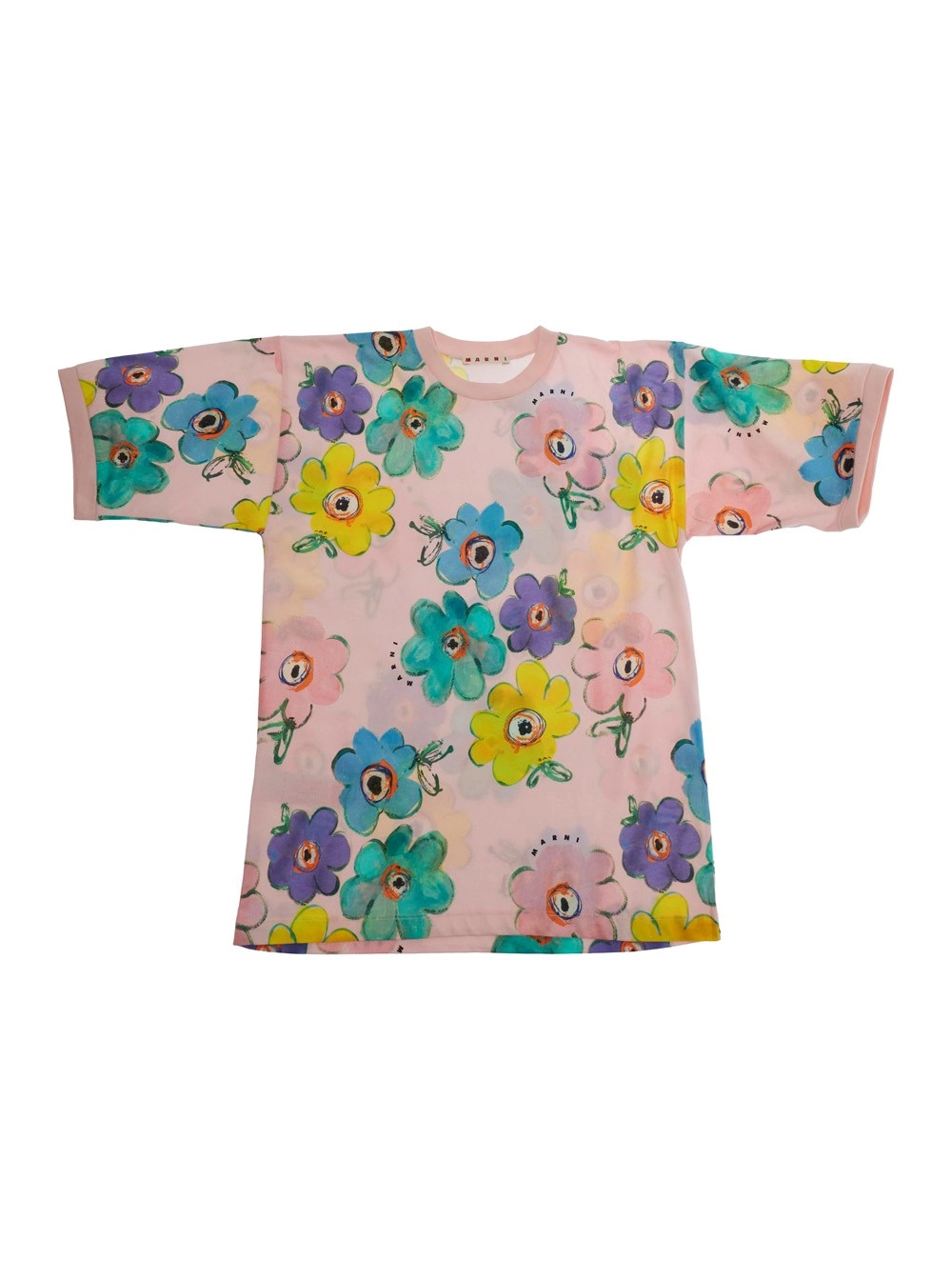 Marni kids Abito girocollo con motivo floreale all-over in cotone e multicolor bambina