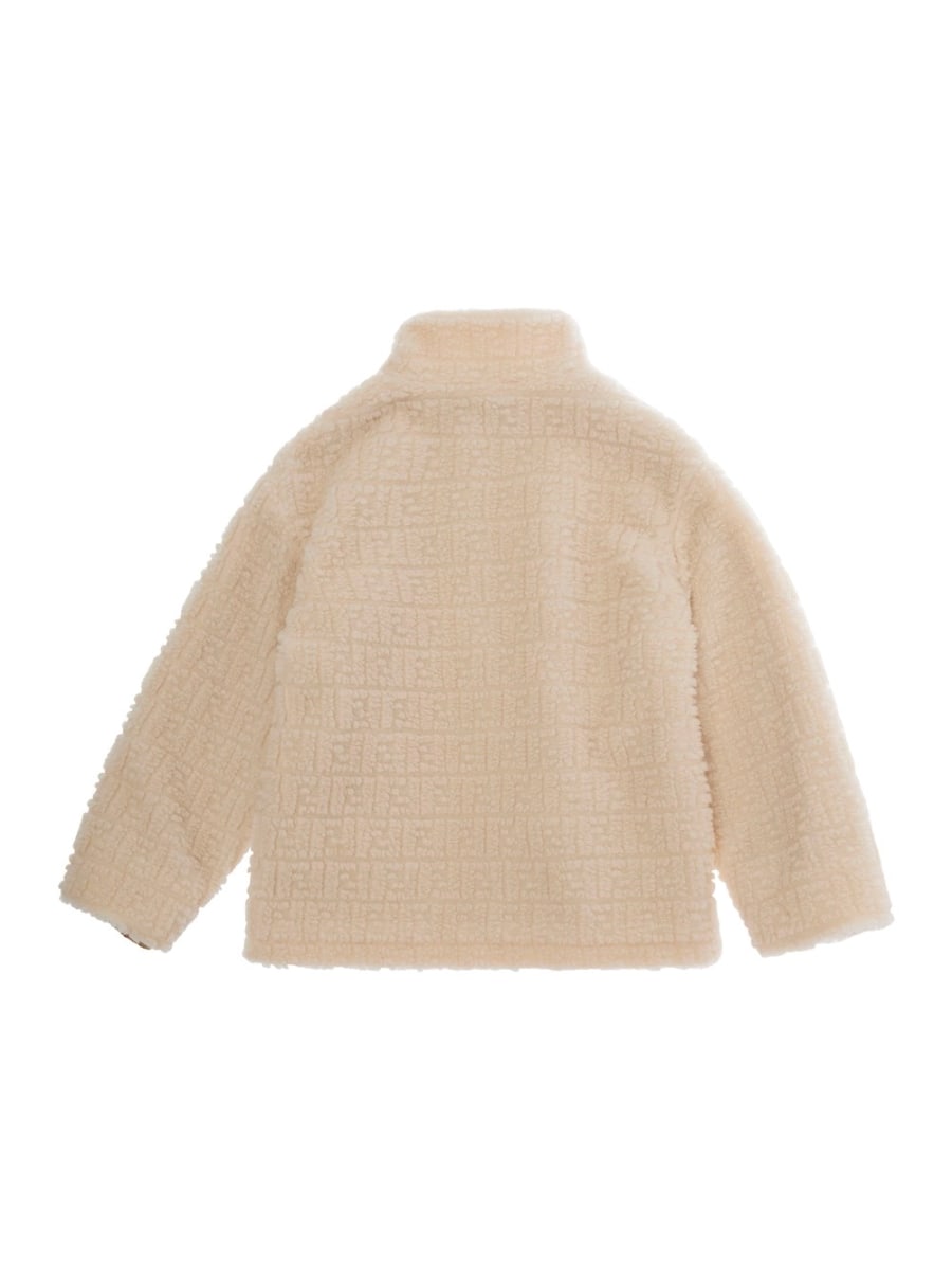 Fendi kids Felpa teddy con patch logo e motivo FF all-over in misto lana Beige per bambino, view 2