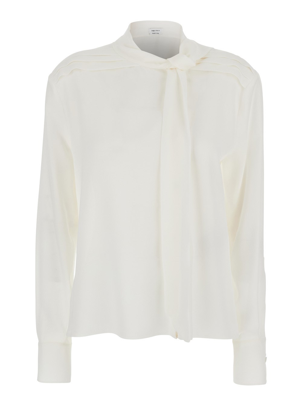 Alexander McQueen Blusa con Dettaglio Sciarpa sul Fronte in Seta Bianca Donna