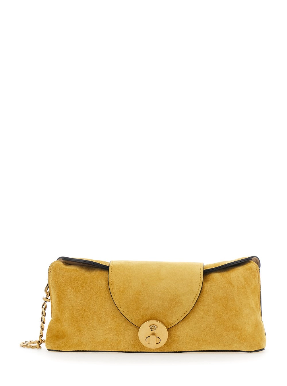 Versace Borsa a spalla con Testa di Medusa sul fronte in suede gialla Donna