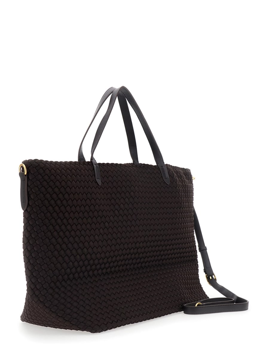 Naghedi Borsa Shopping 'Geneva' con Tracolla Regolabile e Removibile e Motivo Intrecciato in Ecopelle Marrone Donna, view 3