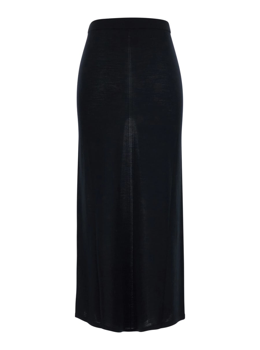 Semicouture Gonna 'ANGIE' con vita elasticizzata in lana vergine nera donna, view 2