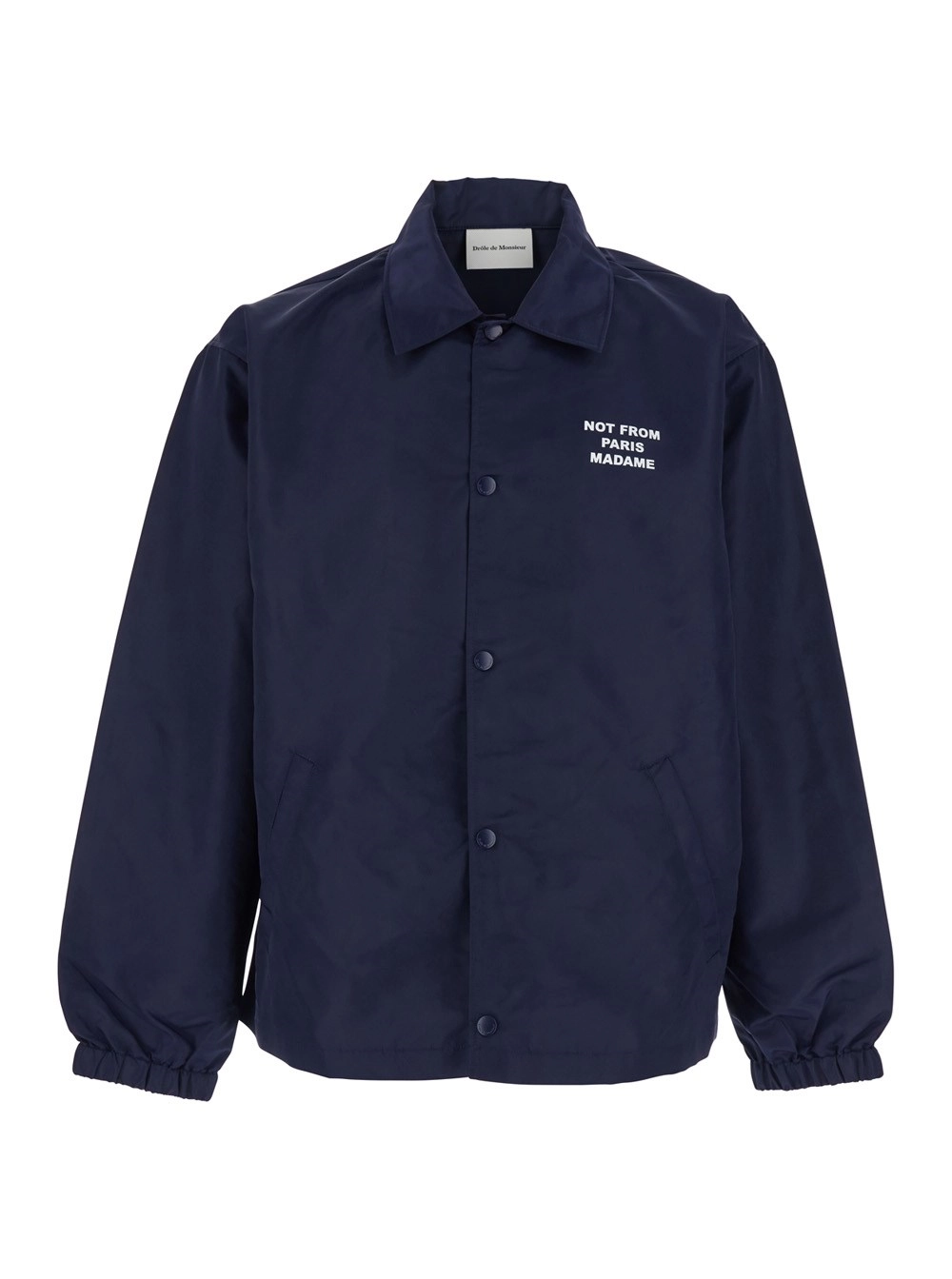 Drôle de monsieur Giubbotto 'La Veste Slogan' con Slogan sul Fronte e Retro in Tessuto Tecnico Blu Uomo