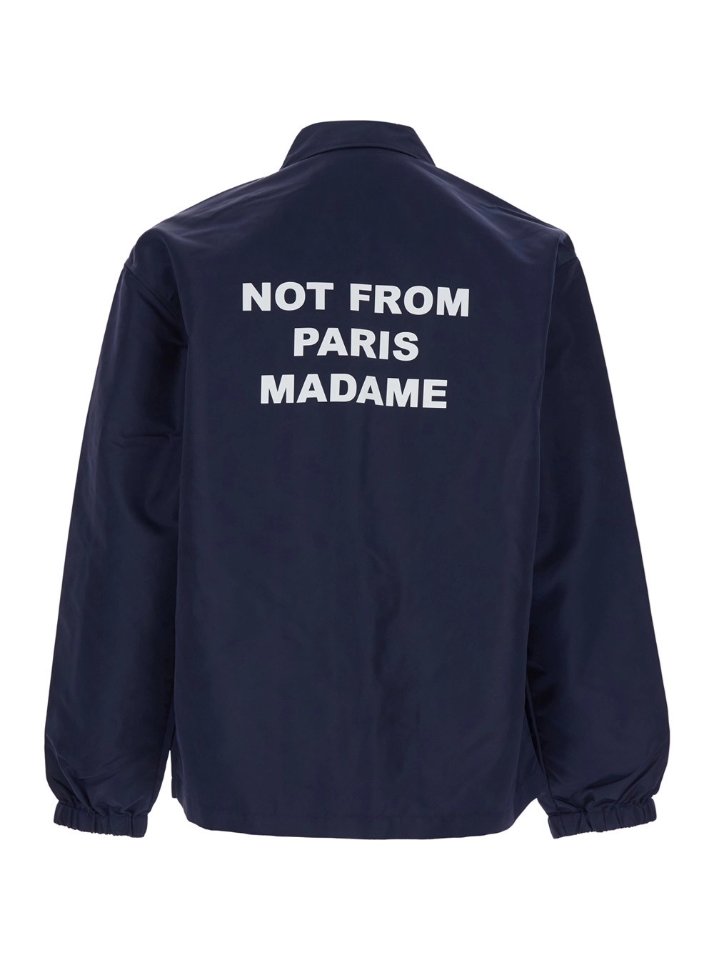Drôle de monsieur Giubbotto 'La Veste Slogan' con Slogan sul Fronte e Retro in Tessuto Tecnico Blu Uomo, view 2